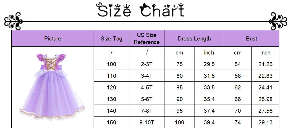Girls Rapunzel Princess Costume Dress — Purple Puffy Halloween & Birthday Party Dress