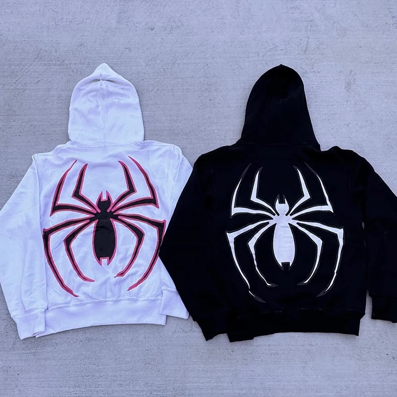 Y2K Spider Zip-Up Hoodie Jacket — Graphic Streetwear Zip Hoodie