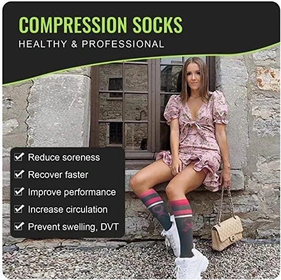 Knee High Compression Socks 20-30mmHg – 3 Pairs for Diabetes, Varicose Veins, Edema, Nurse & Running