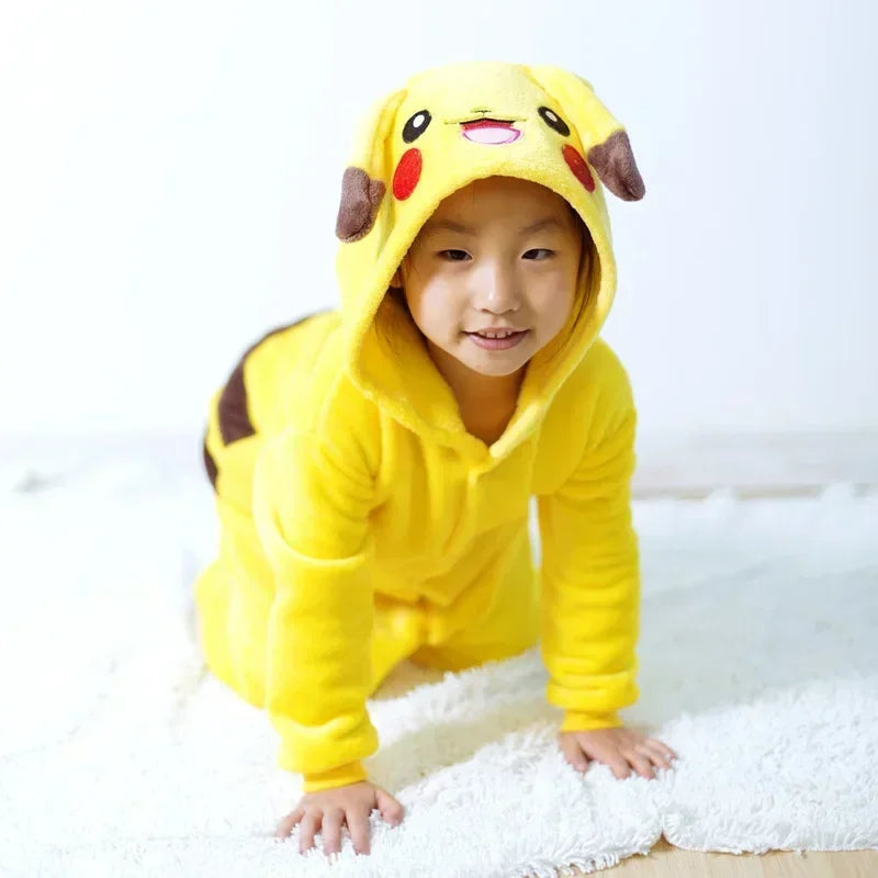 Kids' Pokémon Pikachu Warm Flannel Onesie Pajamas | Hooded Animal Cosplay Sleepwear