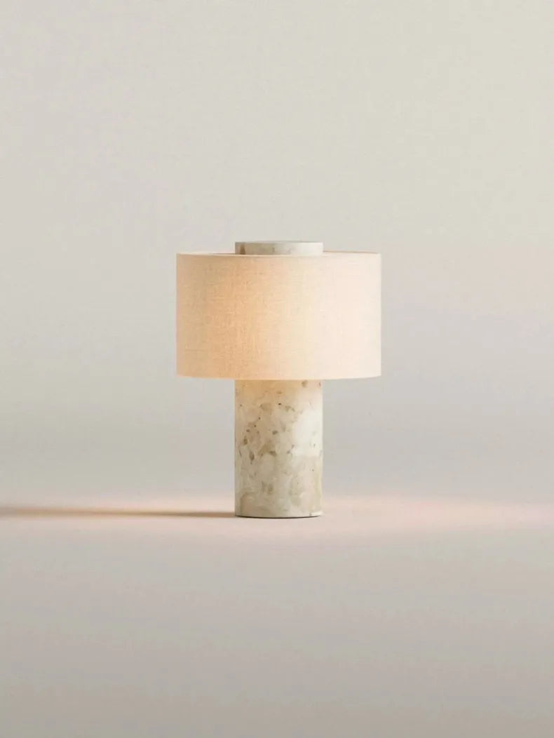 Stone Base Lamp – White Fabric Shade