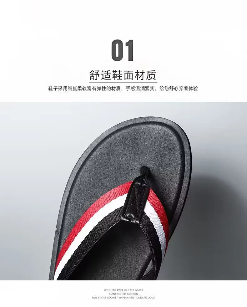 Men’s Stripe Beach Flip Flops — Sizes 37–46