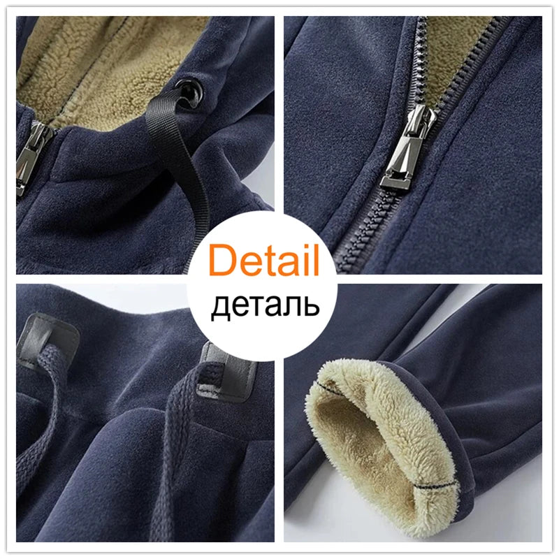 Men's Fleece Hooded Warm Tracksuit – Thick Winter Hoodie & Sweatpants Set