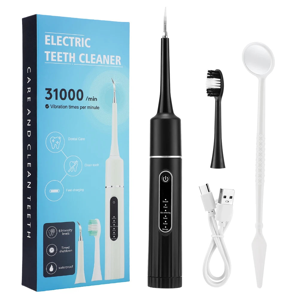 Dentist-Level Clean at Home — Electric Teeth Cleaner & Tartar Remover | 6-Gear Modes, 31,000 Vibrations/Min, IPX6 Waterproof, Type-C Charging