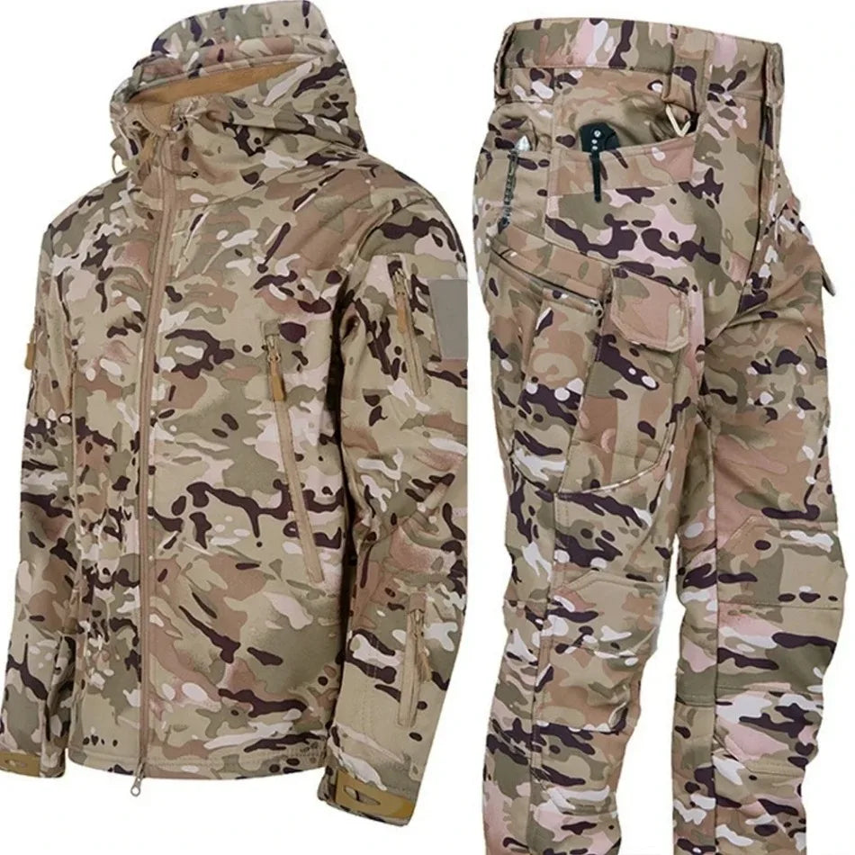 Men's Camo Waterproof Tactical Jacket & Fleece Pants Set – Winter Hunting Outdoor 2-Piece