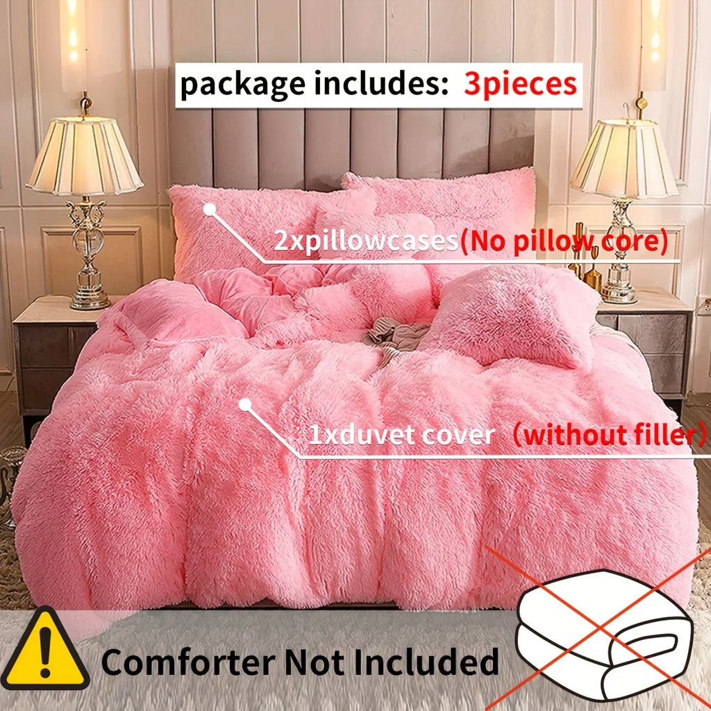 Plush Faux Fur Duvet Cover Set – Luxurious 3-Piece Bedding, 16 Colors & 10 Sizes
