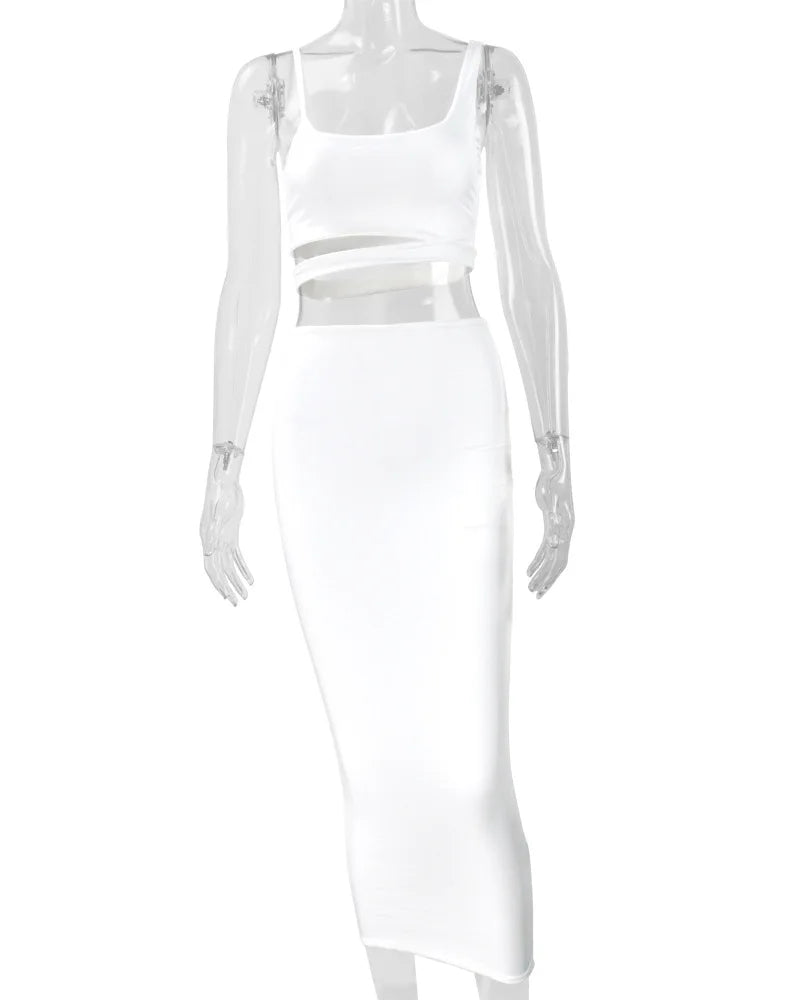 Sexy Pleated Hollow-Out Two-Piece Dress — Elegant Long Night Party Dress