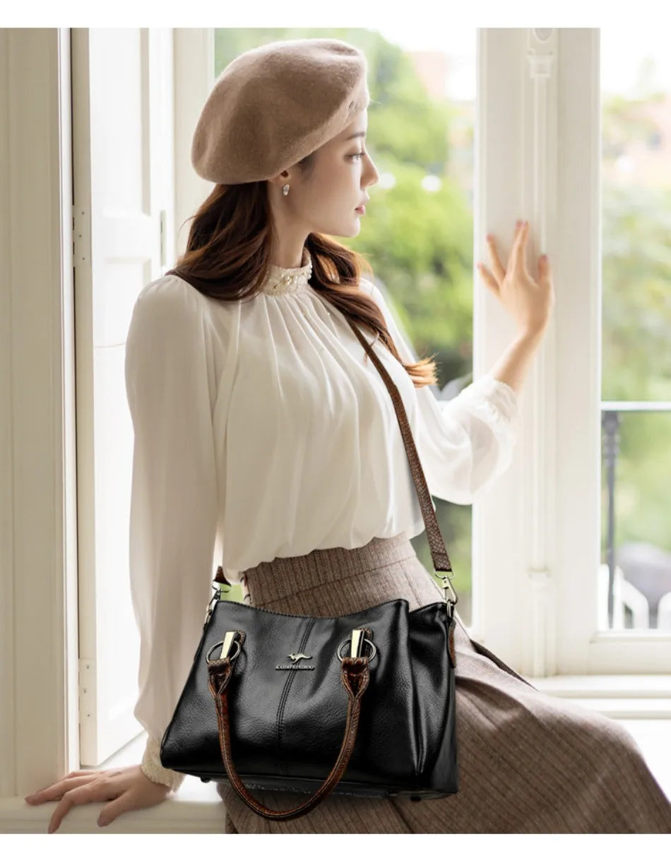 Luxury Soft Leather Large Capacity Tote Crossbody Bag – Elegant Shoulder Handbag for Women