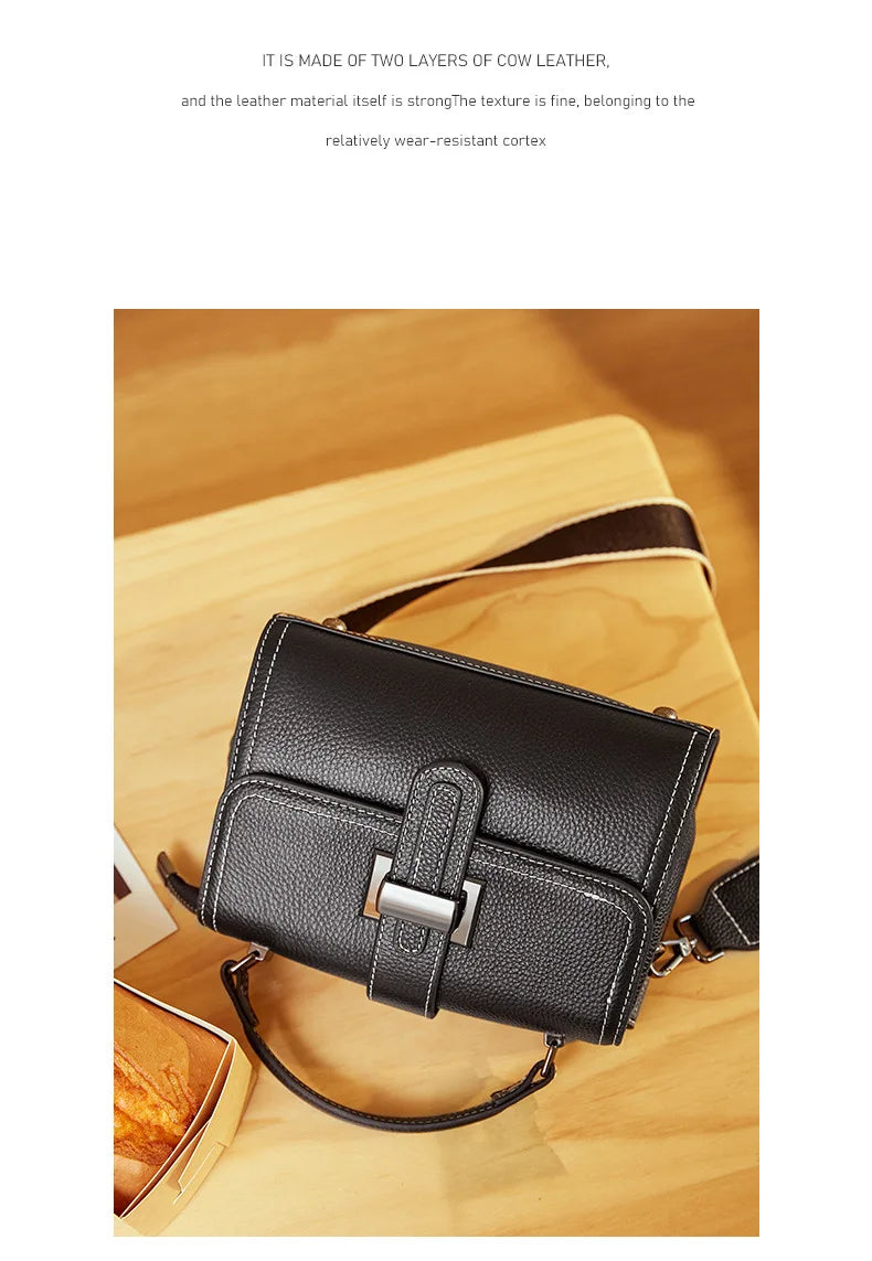Genuine Cow Leather Square Satchel Shoulder Bag – All-Match Crossbody Messenger Handbag for Women