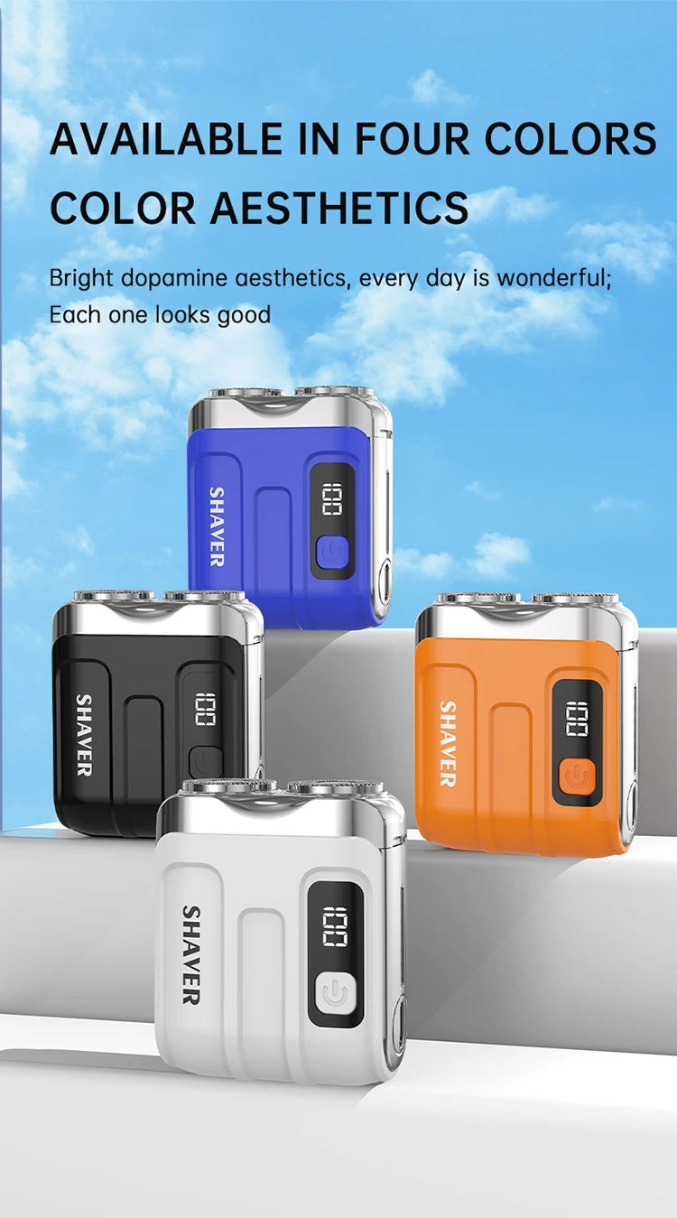 Mini Electric Smart Shaver – Digital Display, Dual Blade Rechargeable Beard Trimmer for Home & Car