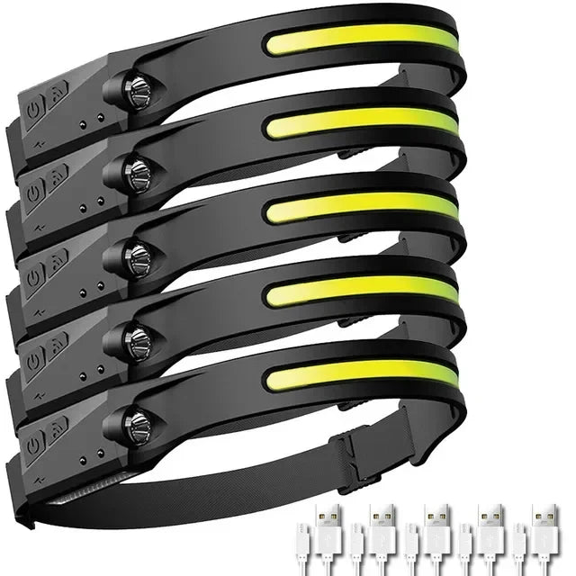 LED Motion Sensor Headlamp – USB Rechargeable, 6 Modes, 230° Wide Beam, IPX4 Waterproof Camping Headlight