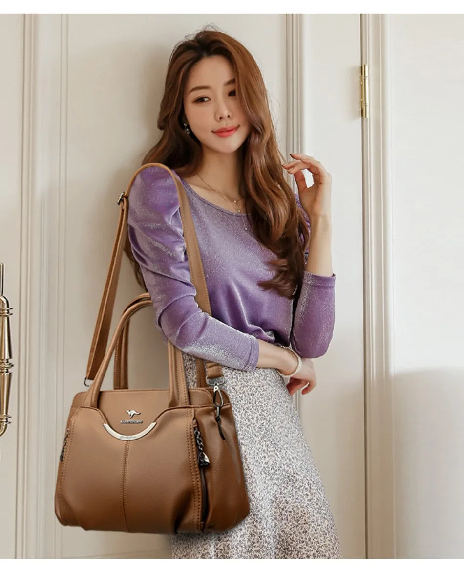 Genuine Leather Luxury Tote Crossbody Shoulder Bag – Large Casual Handbag for Women