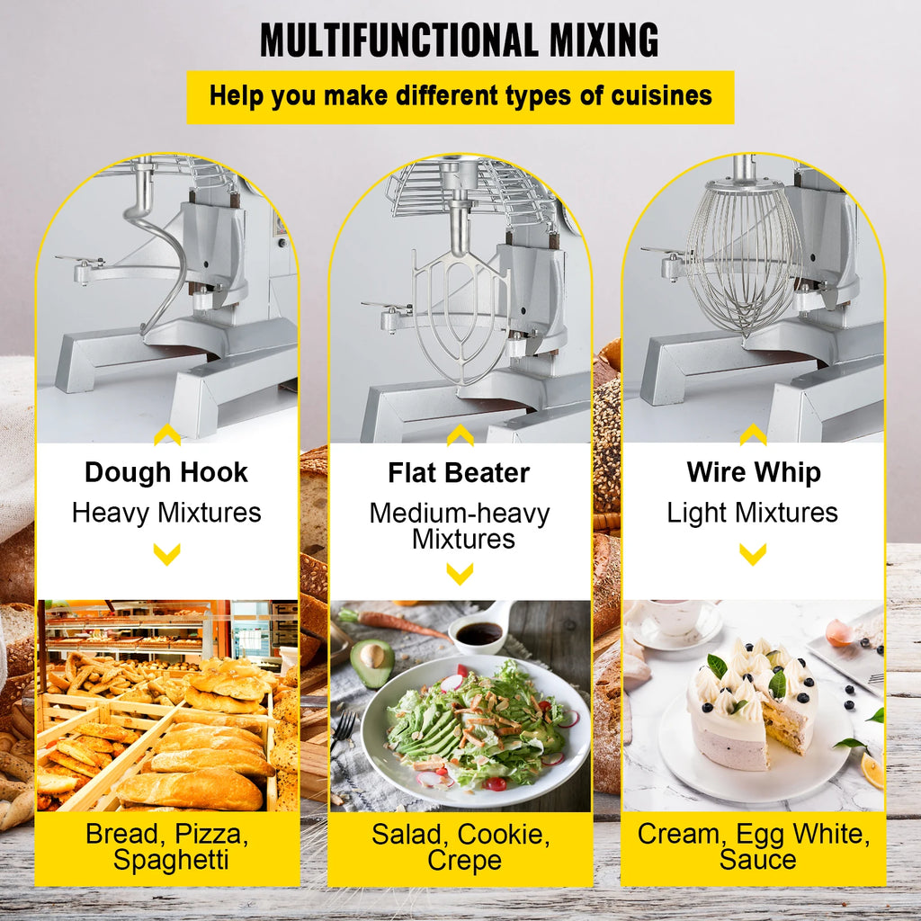 SucceBuy 10Qt 450W Commercial Food Mixer – 3-Speed, Heavy Duty Stainless Steel Whisk & Beater