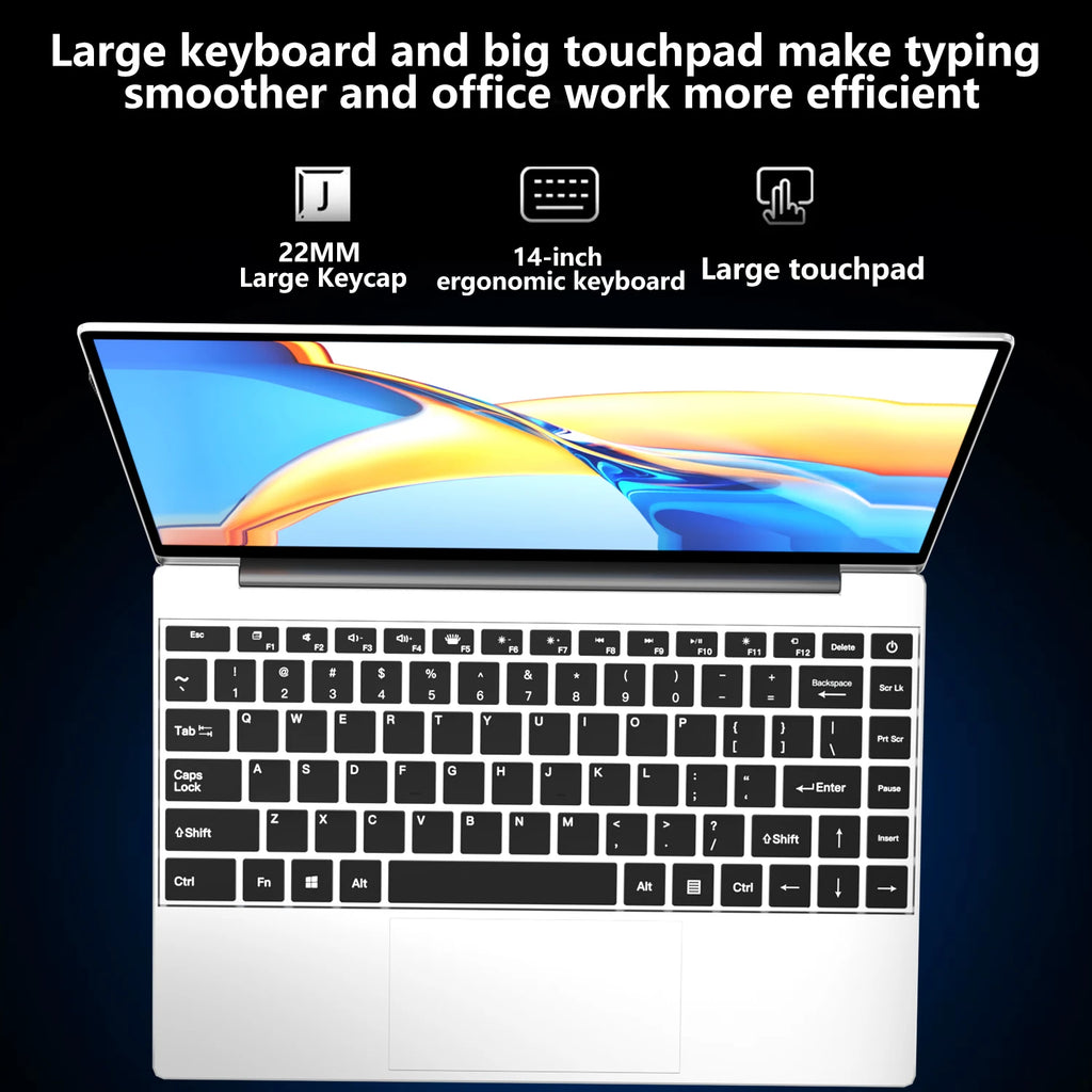 14.1" Intel N3700 Ultra Slim Notebook – 16GB RAM, Up to 2TB SSD, 1080P Display, Windows 11