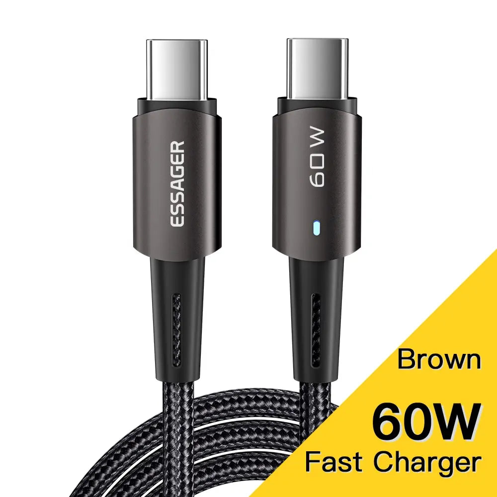 Fast Charge Everything. — Essager PD 100W/60W USB-C to USB-C Fast Charging Cable | 0.25m, 1m, 2m & 3m, Xiaomi, Samsung, Huawei, MacBook, iPad, Black, Blue & Brown