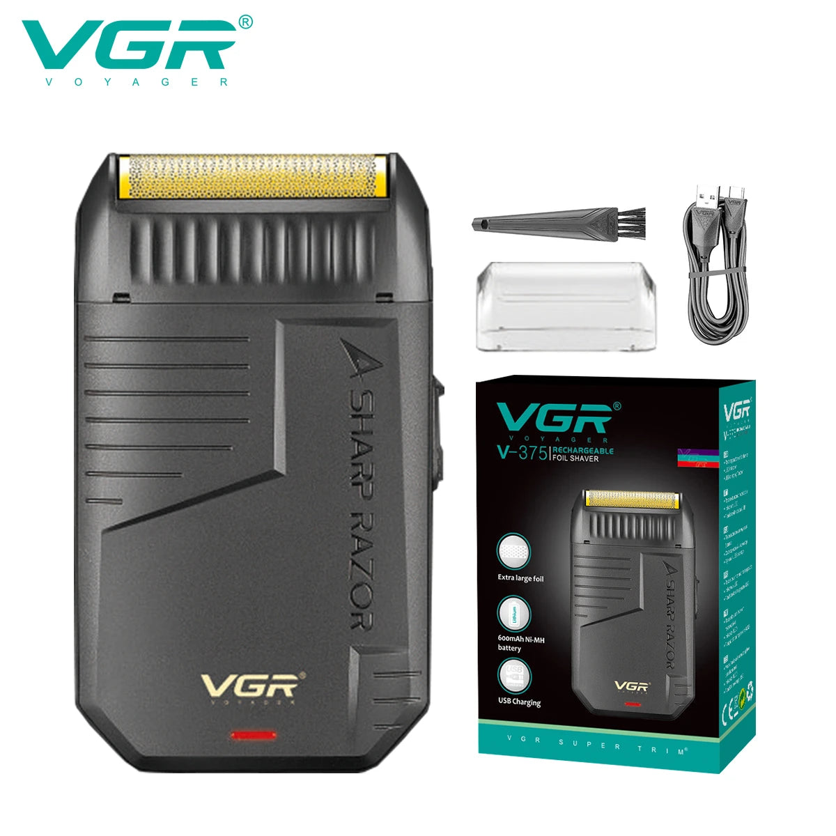 VGR V-375 Professional Foil Electric Shaver – Rechargeable, Pop-Up Trimmer, USB-C Fast Charge
