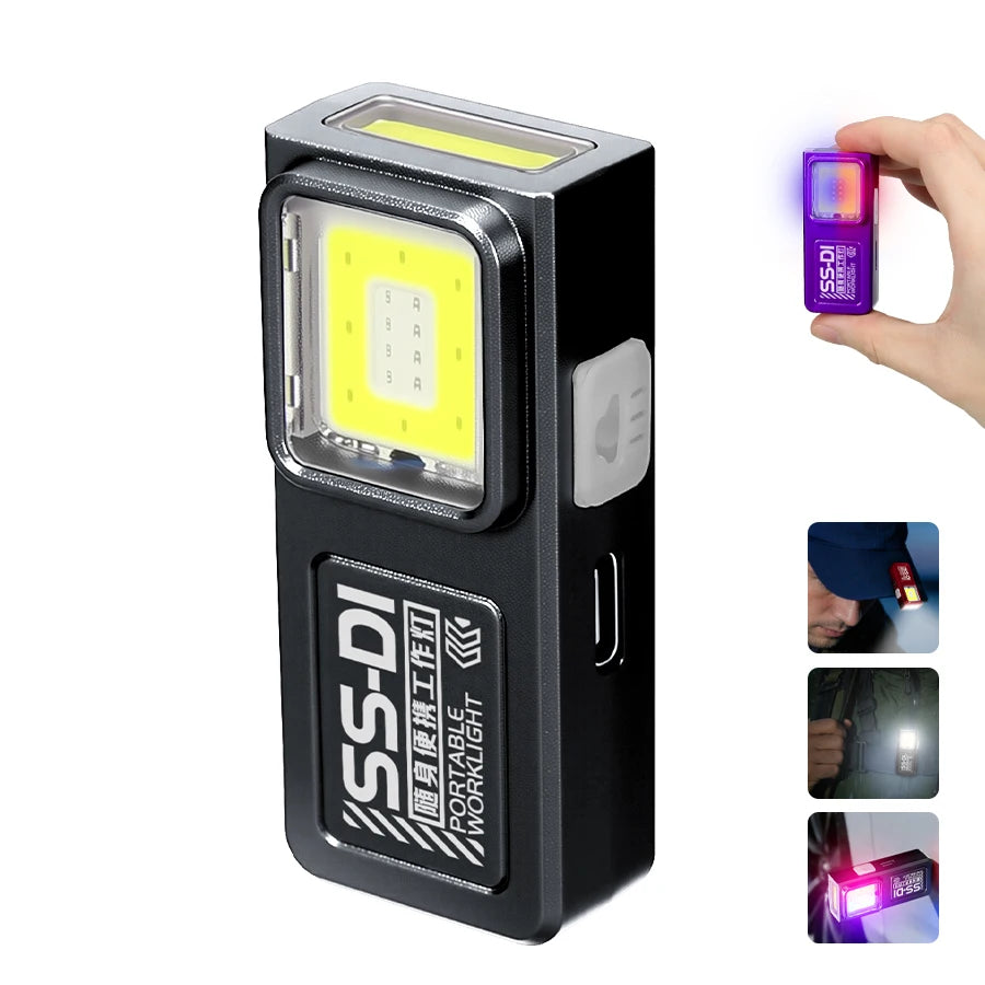 Heinast Mini COB+LED Keychain Flashlight – 6 Modes, Type-C Rechargeable, Magnetic Base, Clip, 32g EDC