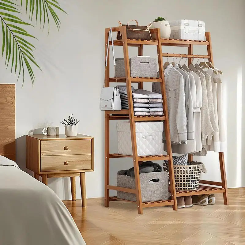 Floor Garment Rack with Multi-Layer Shelves — Freestanding Clothes Organizer