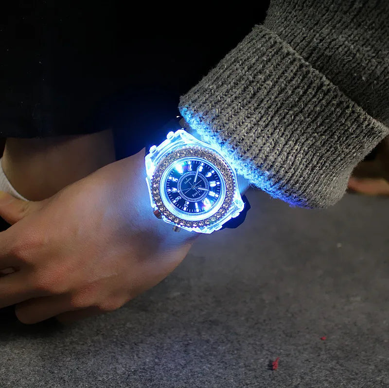 LED Luminous Flash Rhinestone Watch | Kids Men Women Silicone Fashion Wristwatch