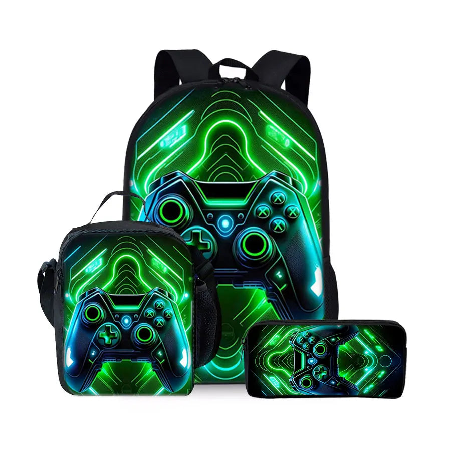 Game Console 3-Piece Kids Backpack Set – School Bag, Lunch Bag & Pencil Case