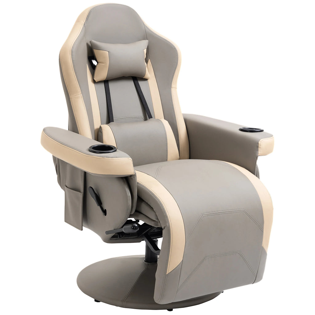 Faux Leather Swivel Recliner with Cup Holders