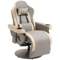 Faux Leather Swivel Recliner with Cup Holders