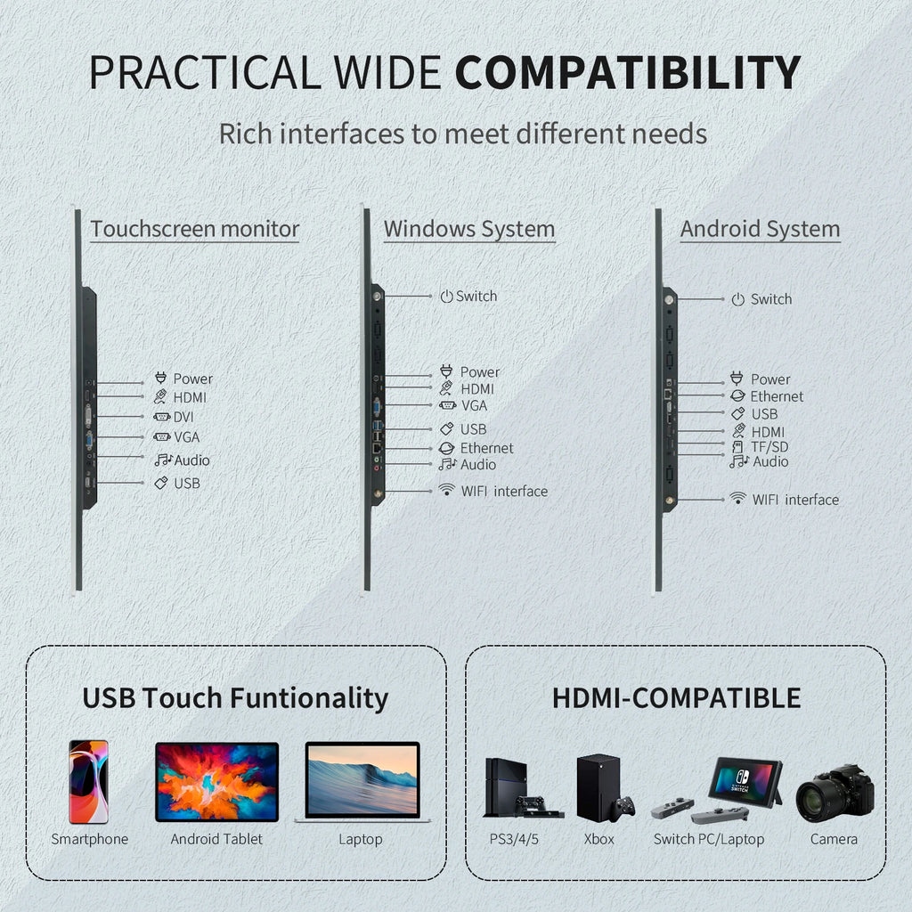 TouchWo Commercial All-in-One PC – 21.5"/23.8"/27" PCAP Touch, Intel UHD, Win10/Android