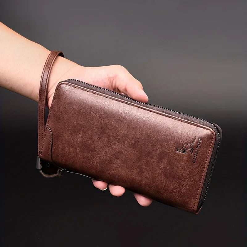 RFID Blocking Long Zipper Wallet – PU Leather Business Clutch Card Holder for Men