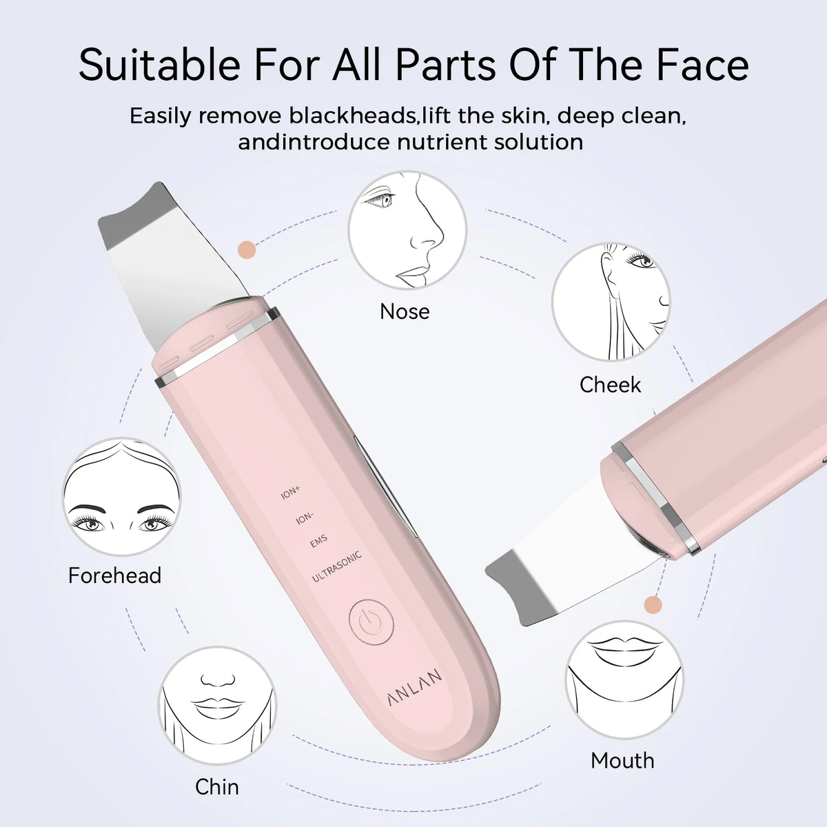 ANLAN Ultrasonic Skin Scrubber – 4-Mode Facial Pore Cleansing Spatula with Microcurrent Lifting