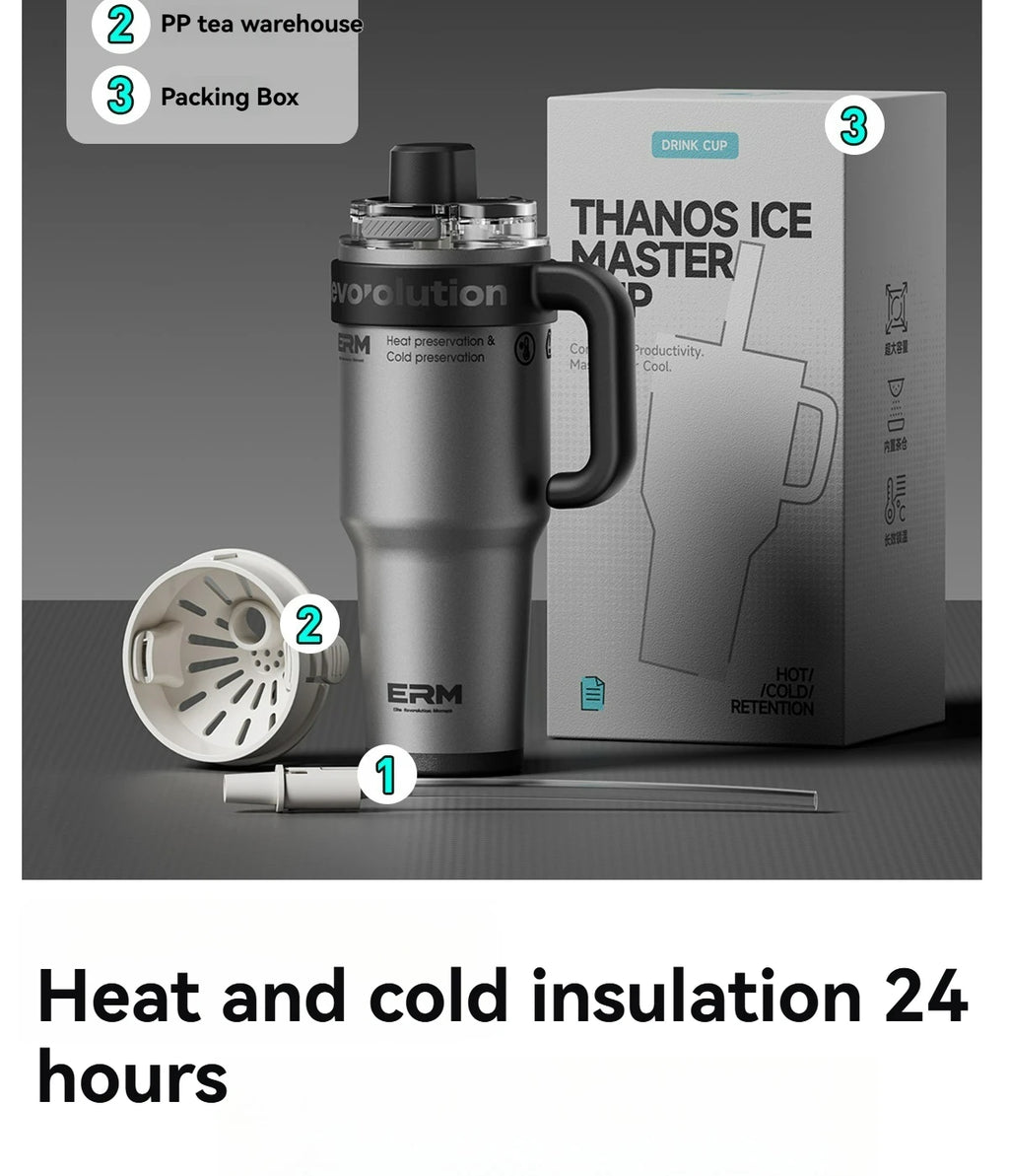 1200ml Insulated Tumbler with Straw & Handle