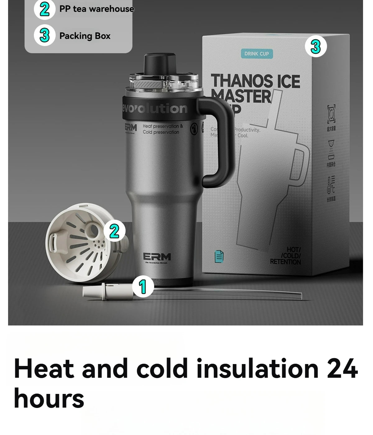 1200ml Insulated Tumbler with Straw & Handle