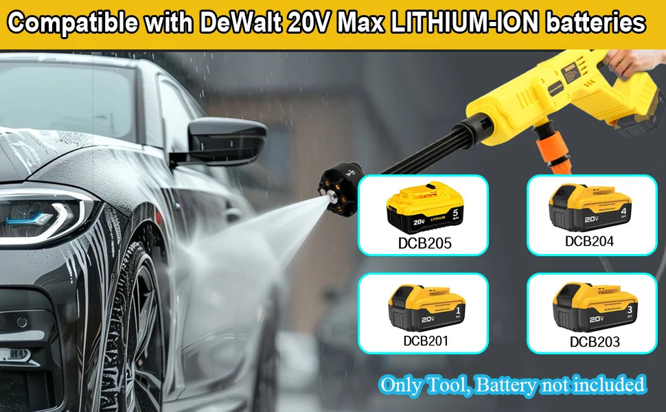 Brushless Cordless Pressure Washer – 6-in-1 Nozzle, DeWalt 20V Battery Compatible