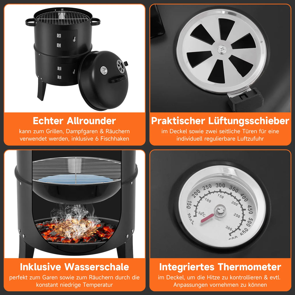 3-in-1 Vertical Portable Smoker Grill | 400 Sq. In., Detachable 2-Layer Design, Built-in Thermometer, Camping & Backyard BBQ