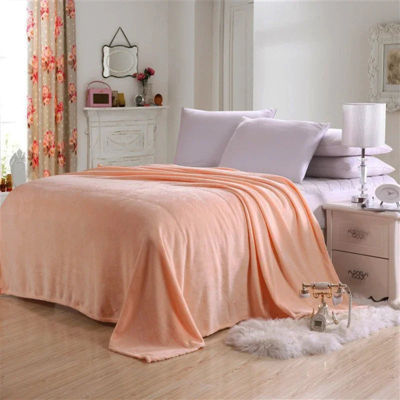 Coral Fleece Flannel Blanket – Solid Blue & Pink Soft Warm Bedspread & Sofa Cover