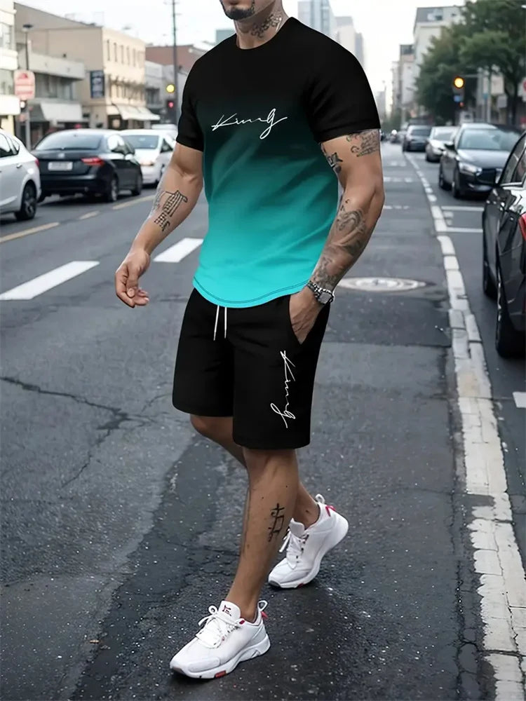 Men's Oversized 3D Print Crewneck T-Shirt & Drawstring Shorts Set