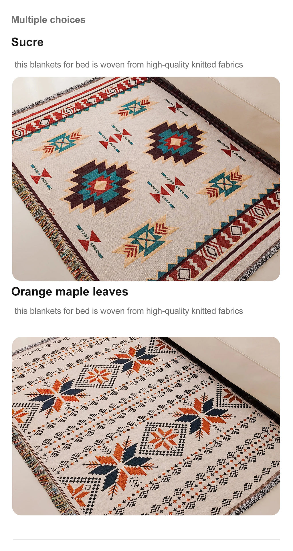 Aztec Boho Throw Blanket with Fringe – Oversized Southwestern Geometric Tapestry, Double-Sided Woven