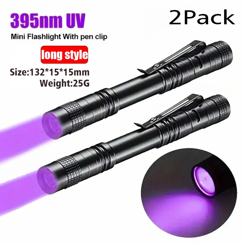 UV Flashlight 395nm Ultraviolet Torch – Pet Urine & Scorpion Detector, Pen Clip, 200 Lumens, AAA Battery