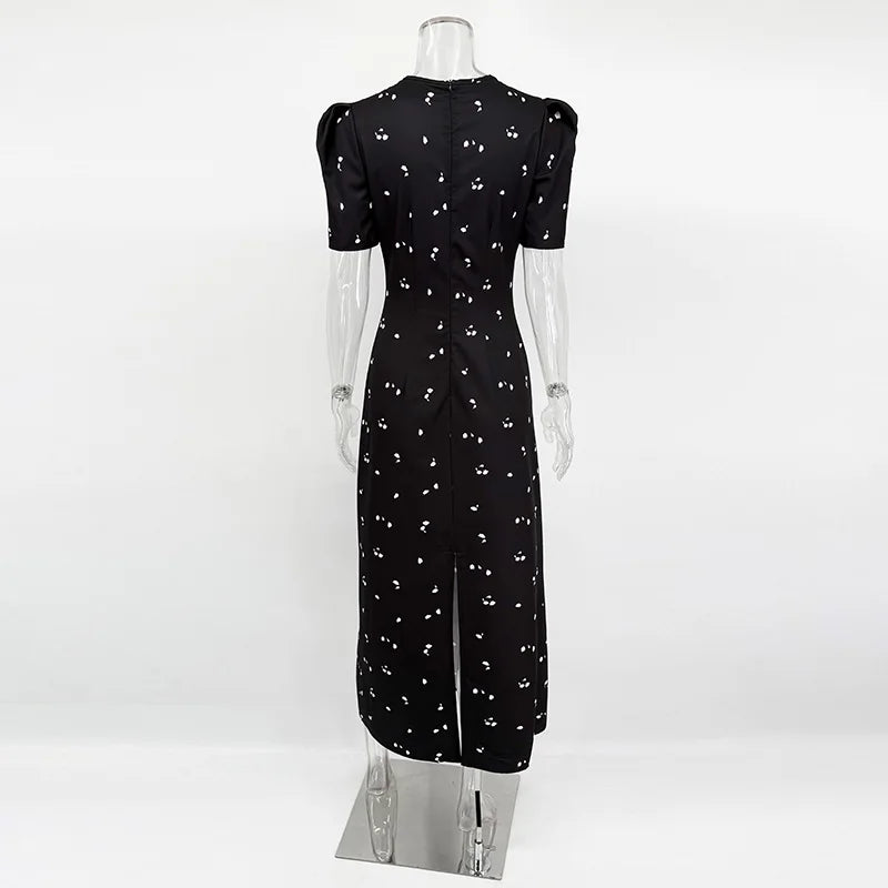TARUXY Sexy Hollow Lace Dress – Short Sleeve Elegant High Waist Slim Print Summer Party Club Dress
