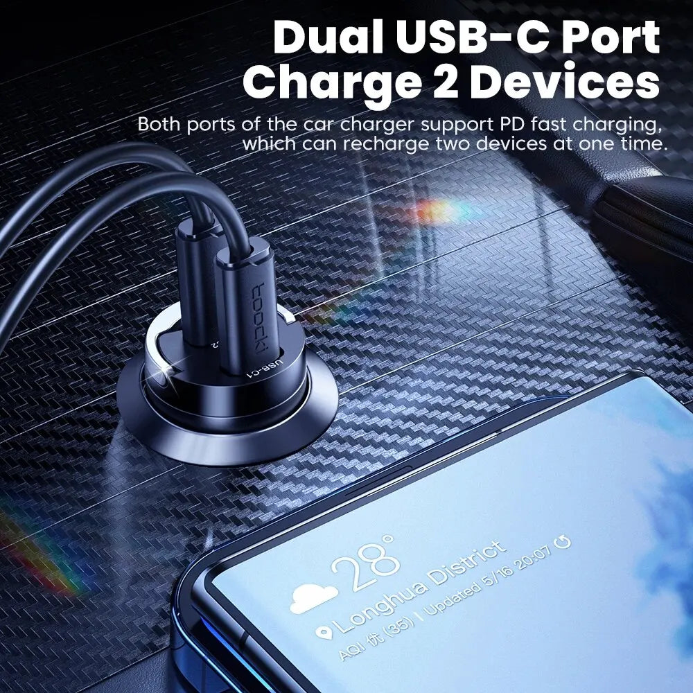 Toocki 45W Mini PD Car Charger — Fast Charging USB-C for iPhone & Samsung