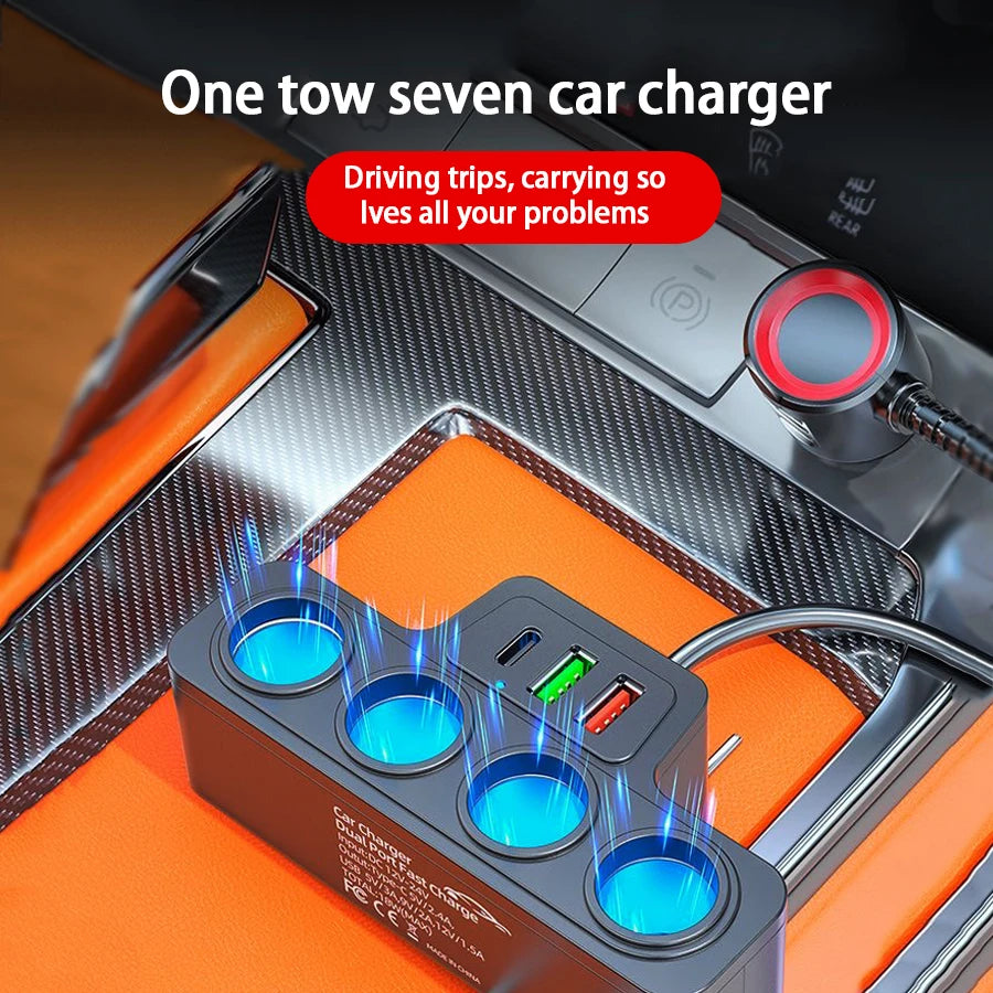 120W Multi-Function USB & Type-C Fast Charging Car Charger – 4-Port Multi-Device Charger