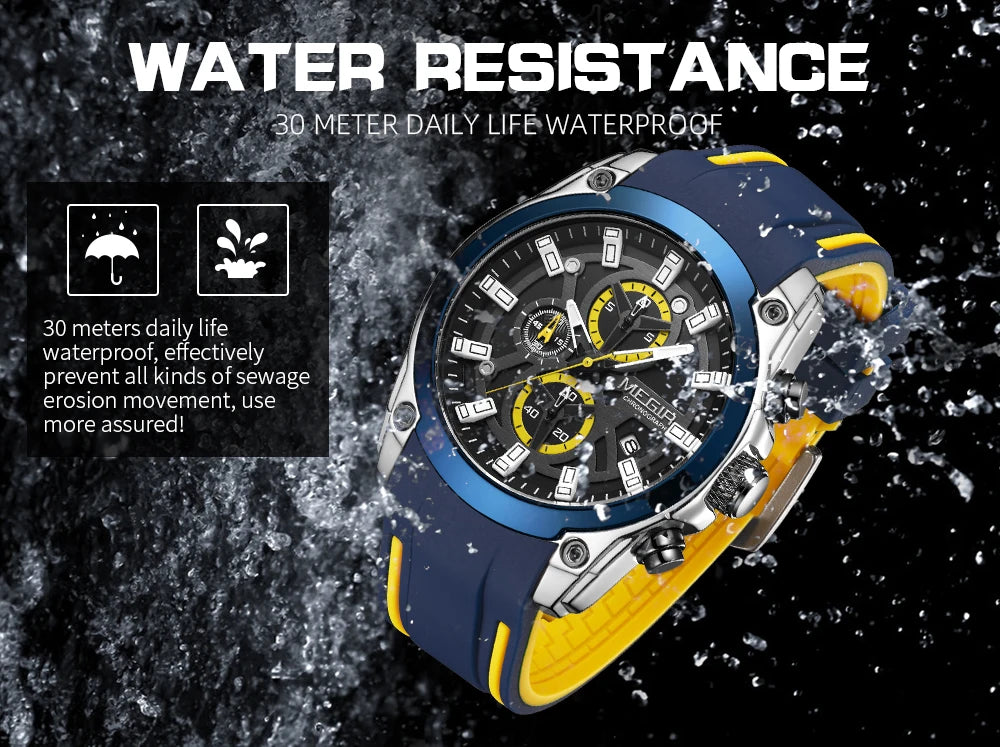 MEGIR Men's Military Sport Watch | Waterproof Luminous Blue Silicone Strap Luxury Wristwatch