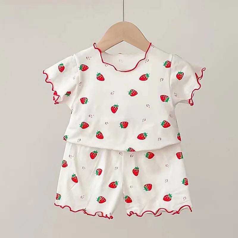 Baby Girl Strawberry Pajamas Set | Short Sleeve 2-Piece Toddler Summer Sleepwear