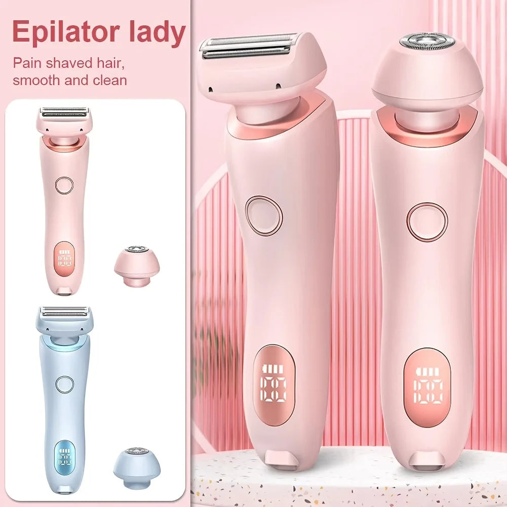 Women's 2-in-1 Electric Shaver & Bikini Trimmer – IPX7 Waterproof, Dual Head, USB Rechargeable