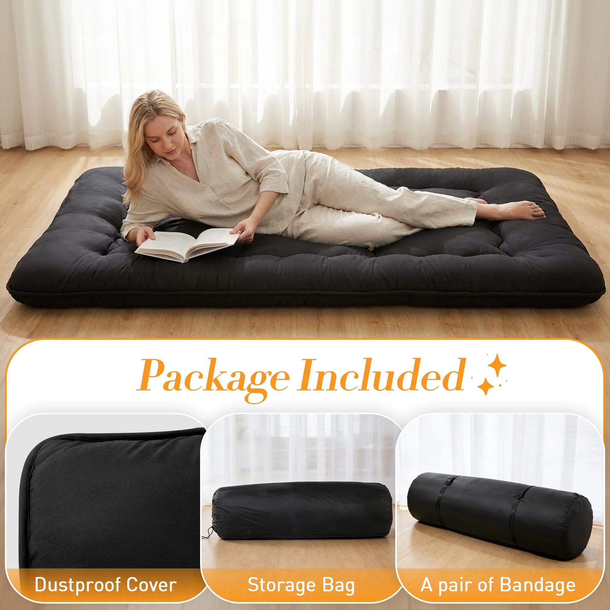 No More Back Pain — JHK 4" Soft Floor Mattress | 5-Layer High-Density Foam, Washable Cover, Foldable Twin Full Queen
