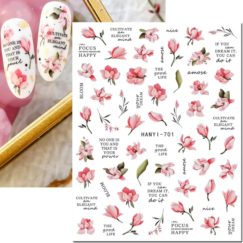 3D Summer Tropical Nail Art Sticker Decals — Palms, Butterflies & Flowers