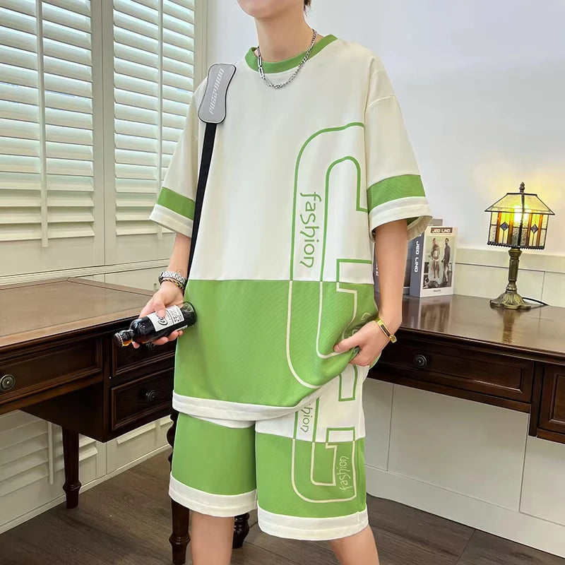 Men's Loose Lightweight Sport Short Sleeve & Shorts Set – Trendy Summer Two-Piece