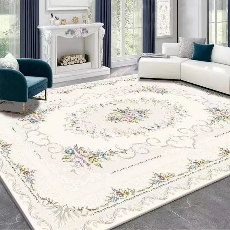 French Retro Persian Carpet – Crystal Velvet Non-Slip Large Area Rug for Living Room & Bedroom