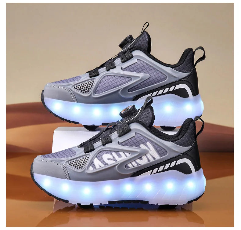 Children's 4-Wheel LED Light Roller Skate Shoes – Removable Wheeled Rolling Sneaker for Kids