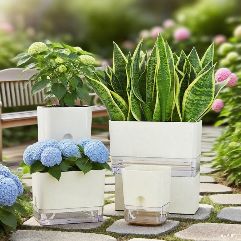 Double-Deck Self-Watering Planter Pot — Magnetic Plastic with Cotton Wick for Indoor & Garden Use