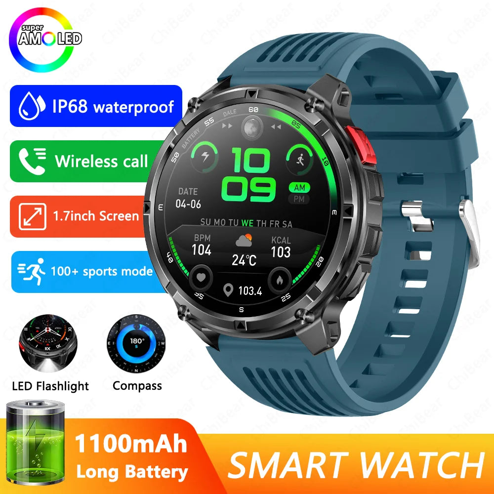 T-Rex3 Pro GPS Military Smartwatch – 1100mAh, 5ATM Waterproof, Sports Run Tracker & Compass